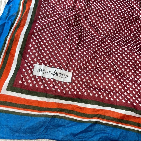 Yves saint laurent vintage scarf neckerchief retro red white blue hearts 24” - Picture 3 of 4